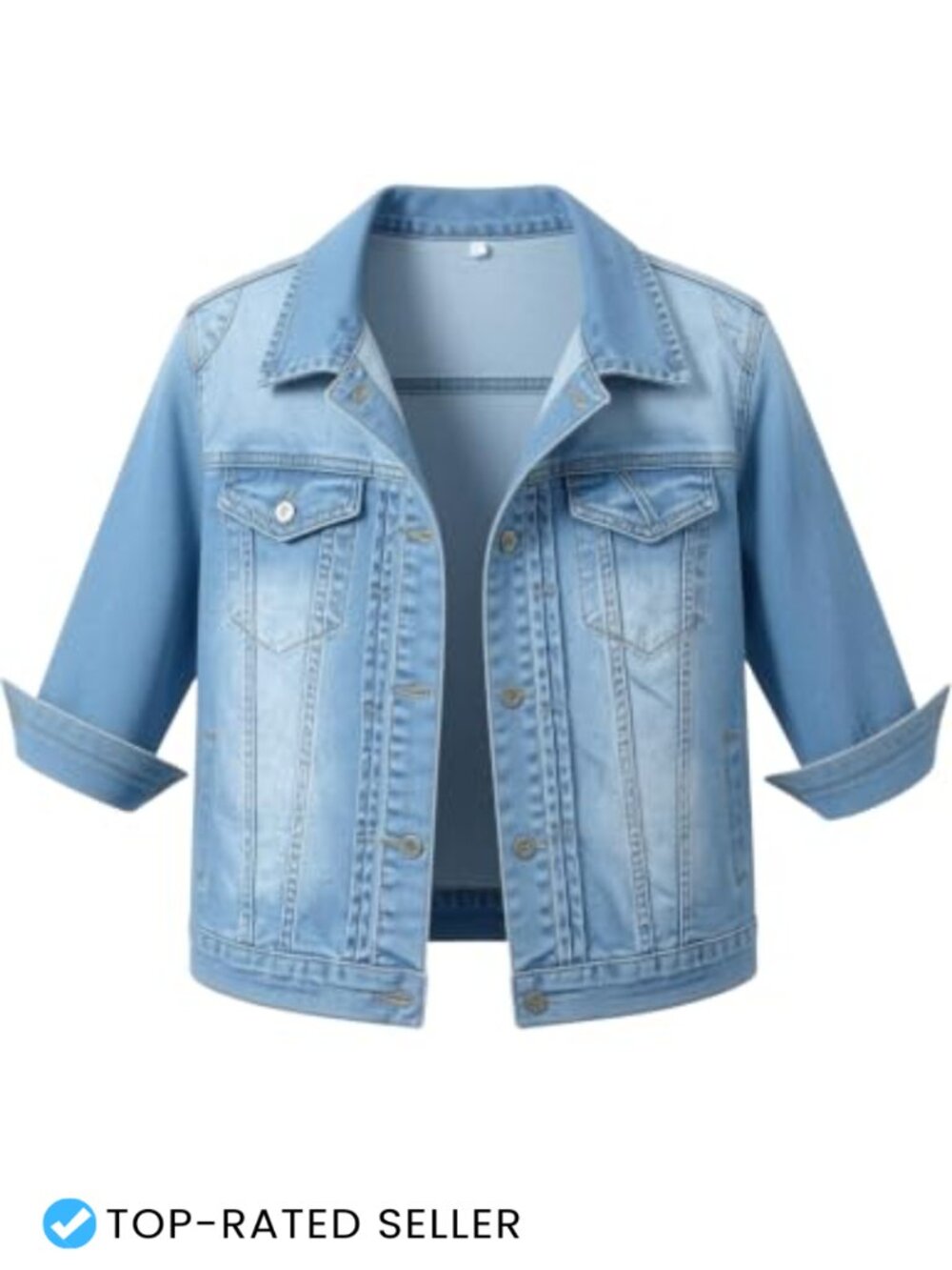 Women's Distressed 3/4 Sleeve Slim Crop Denim Jean Trucker Jacket